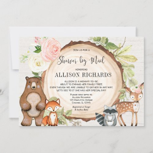 Shower by mail girl woodland animals baby shower invitation