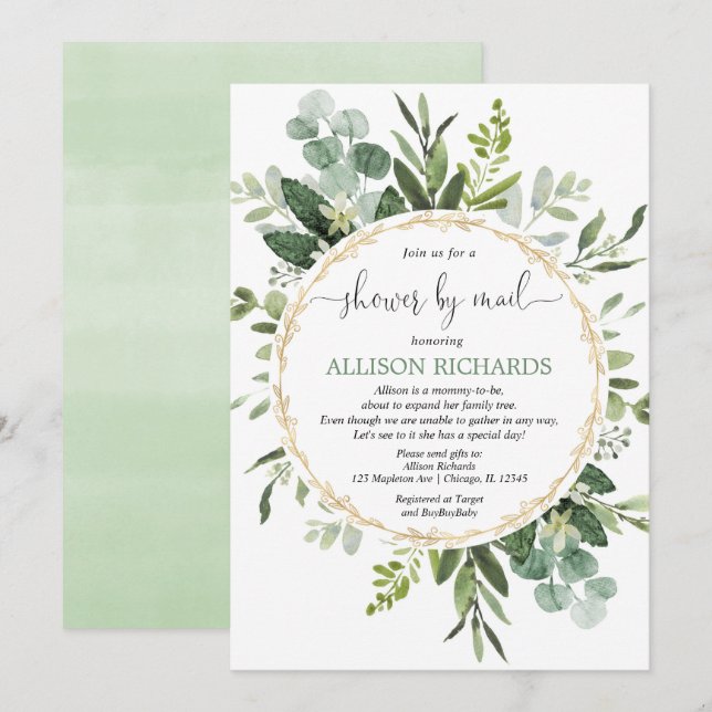 Shower by mail greenery gender neutral baby shower invitation (Front/Back)