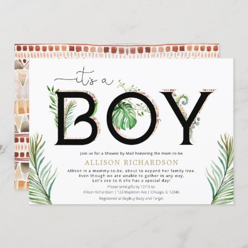 Shower by Mail Its a boy tribal jungle greenery Invitation