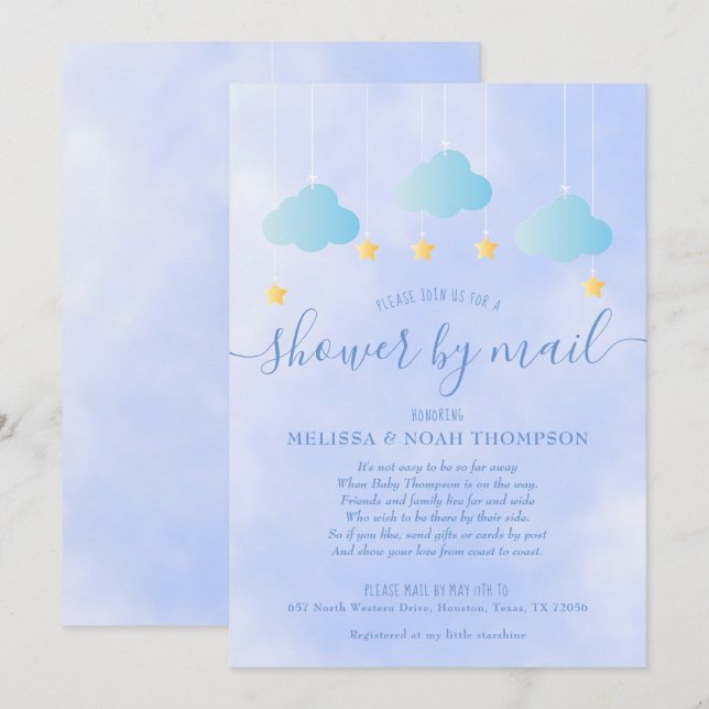 Shower By Mail Long Distance Sprinkle Baby Boy Invitation (Front/Back)