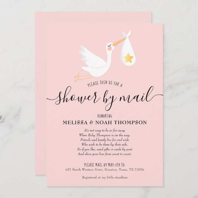 Shower By Mail Long Distance Sprinkle Pink Invitation (Front/Back)