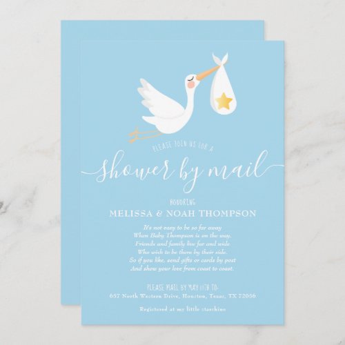 Shower By Mail Long Distance Stork Blue Invitation