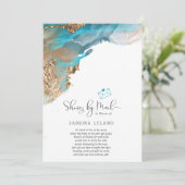Shower by Mail Marbled Alcohol Ink Teal and Gold Invitation (Standing Front)