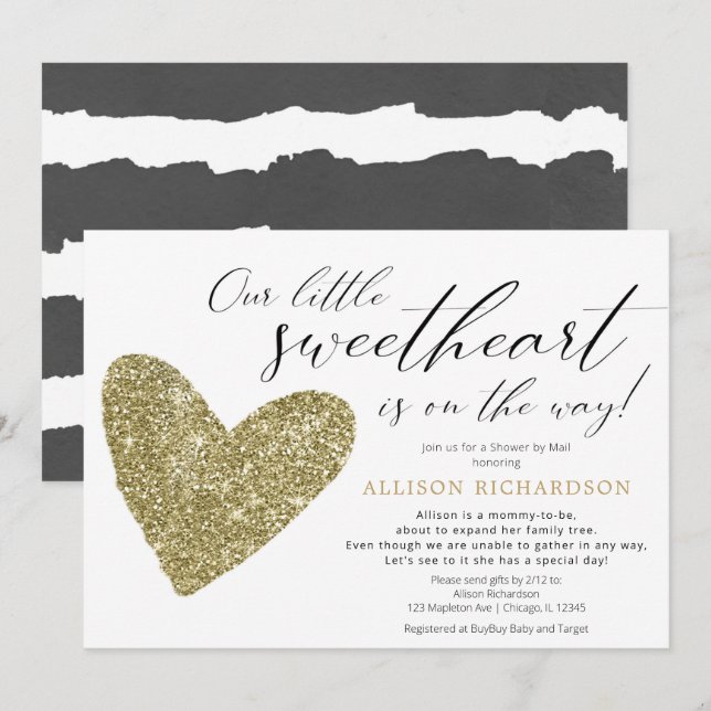 Shower by Mail Modern black gold gender neutral Invitation (Front/Back)