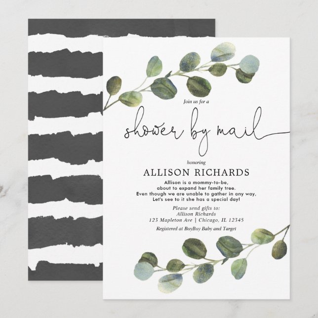 Shower by mail modern eucalyptus baby shower invitation (Front/Back)