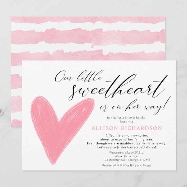 Shower by Mail Modern Valentines pink white girl Invitation (Front/Back)