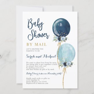 Shower by mail navy blue balloons boy invitation