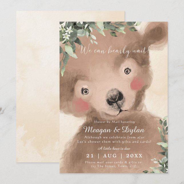 shower by mail neutral bear modern baby shower invitation (Front/Back)