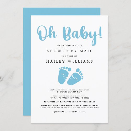 Shower by Mail  Oh Baby Boy Blue Baby Feet Invitation