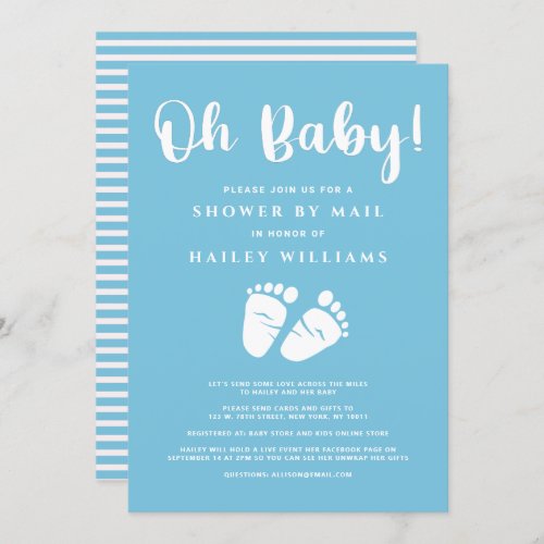 Shower by Mail Oh Baby Boy Feet Blue White Invitation