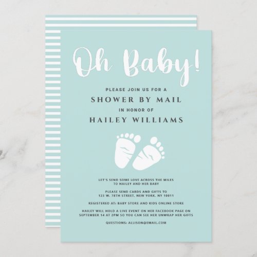 Shower by Mail Oh Baby Feet Light Mint White Invitation