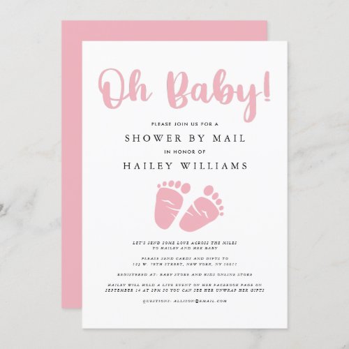 Shower by Mail  Oh Baby Girl Pink Baby Feet Invitation