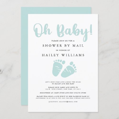 Shower by Mail  Oh Baby Mint Green Baby Feet Invitation