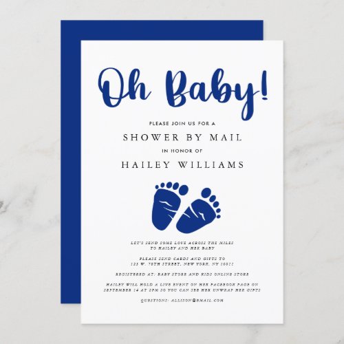 Shower by Mail  Oh Baby Navy Blue Feet Invitation