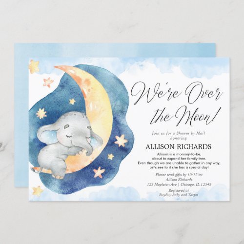 Shower by Mail over the moon elephant baby shower Invitation