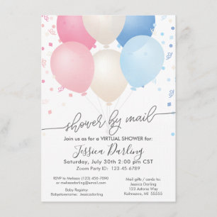 Shower by Mail Pink and Blue Balloons and Confetti Invitation