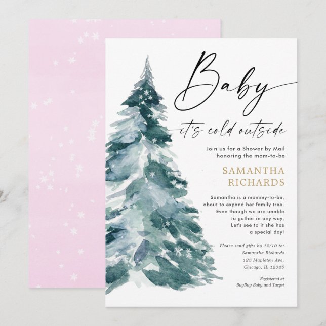 Shower by Mail pink gold girl winter baby shower Invitation (Front/Back)