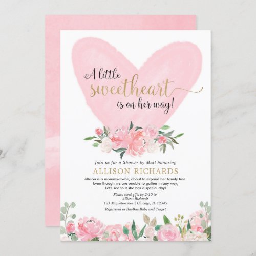 Shower by mail pink gold Valentines Day girl baby Invitation