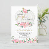 Shower by mail pink gold white pumpkin girl baby invitation (Standing Front)