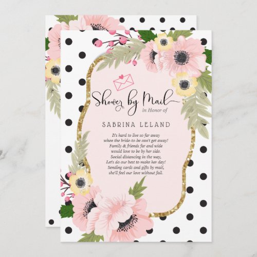 Shower by Mail _  Pink Yellow Poppies Dots Invitation