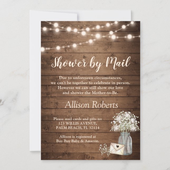 Shower By Mail Rustic Baby's Breath String Lights Invitation (Front)