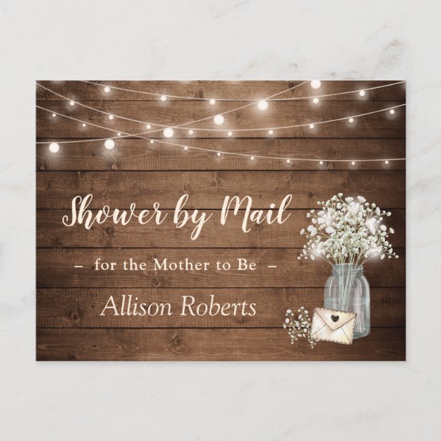 Shower By Mail Rustic Baby's Breath String Lights Postcard (Front)