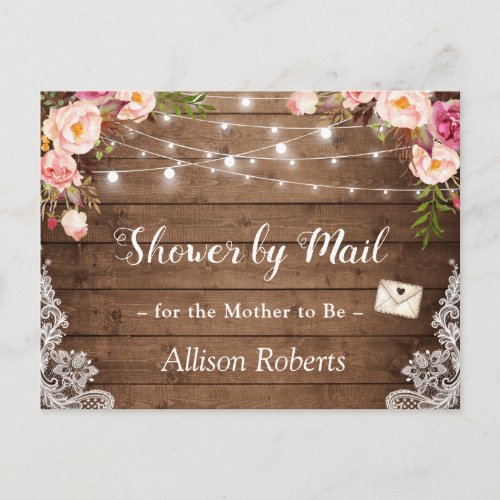Shower by Mail Rustic Floral Lace String Lights Postcard