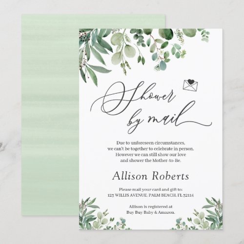 Shower By Mail Script Greenery Eucalyptus Leaves Invitation
