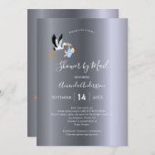 Shower by mail stork baby boy silver cute invitation (Front/Back)