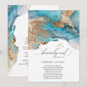 Shower by Mail Teal and Gold Marbled Alcohol Ink Invitation