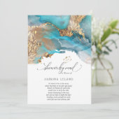 Shower by Mail Teal and Gold Marbled Alcohol Ink Invitation (Standing Front)