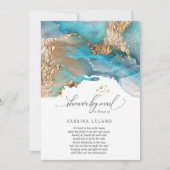 Shower by Mail Teal and Gold Marbled Alcohol Ink Invitation (Front)