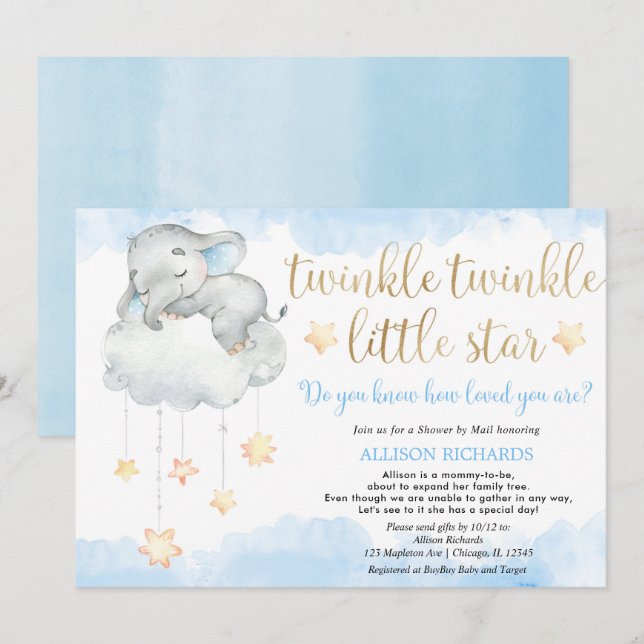 Shower by mail Twinkle twinkle little star blue Invitation (Front/Back)