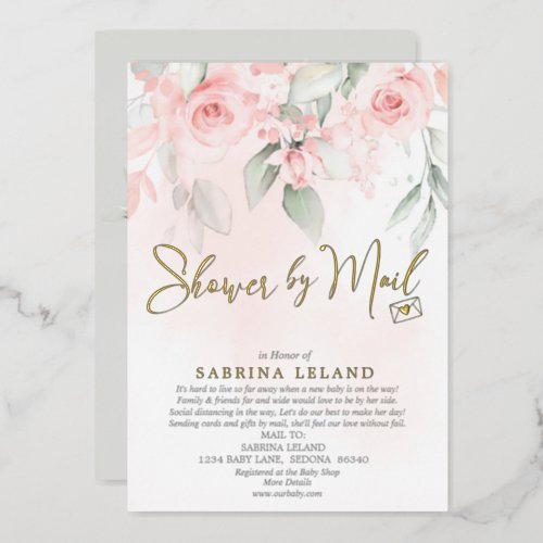 Shower by Mail Vintage Blush Pink Roses Foil Invitation