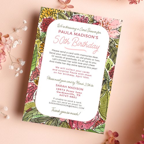 Shower by Mail Watercolor Floral 50th Birthday Invitation