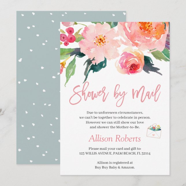 Shower by Mail Whimsical Watercolor Garden Floral Invitation (Front/Back)