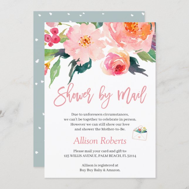 Shower by Mail Whimsical Watercolor Garden Floral Invitation (Front/Back)
