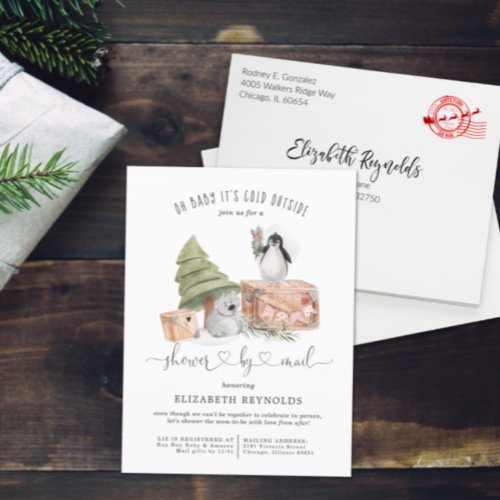 Shower by Mail  Winter Christmas Baby Shower Invitation Postcard