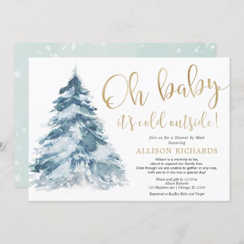 Shower by mail winter gold white snow baby shower invitation