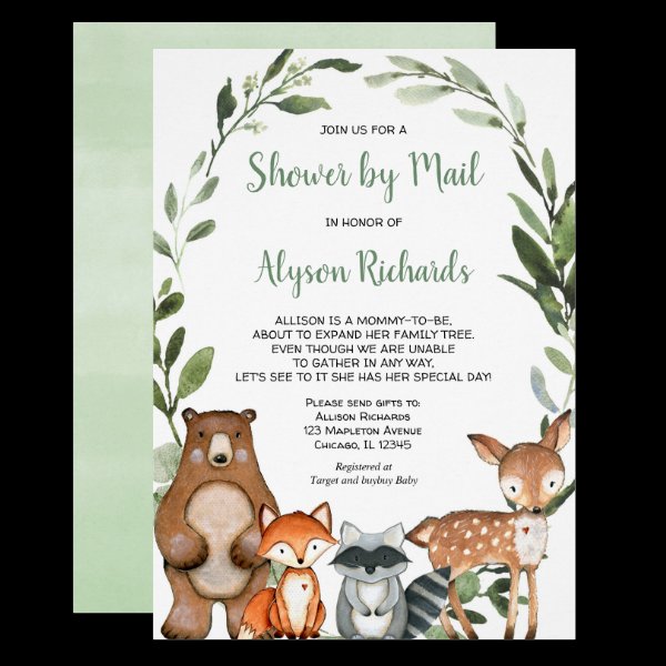 Shower by mail Woodland forest friends baby shower Invitation