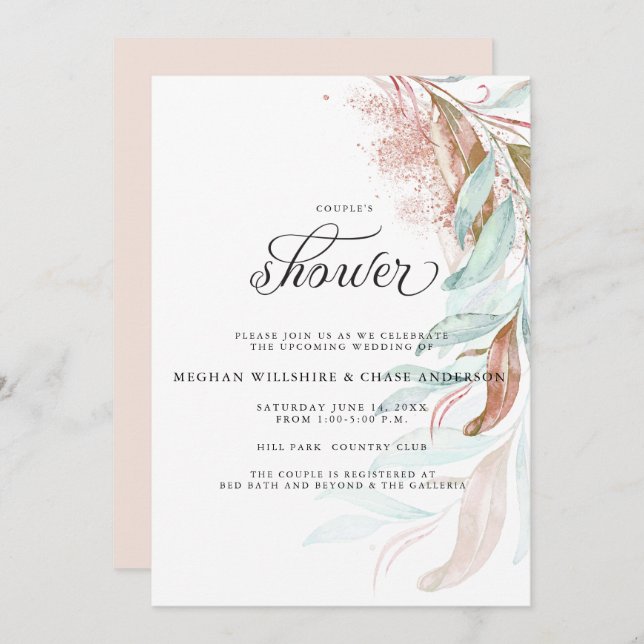 SHOWER | Copper Aqua Teal Cascading Foliage Invitation (Front/Back)