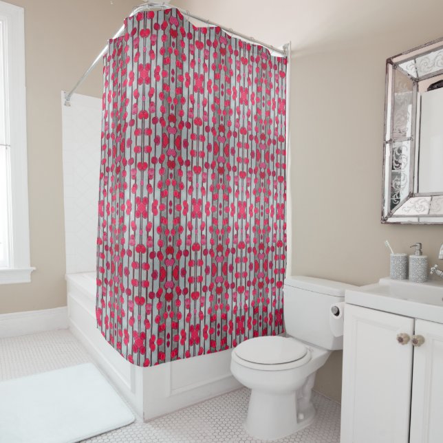 Shower Curtain - 010 - Gray and Red (In Situ)