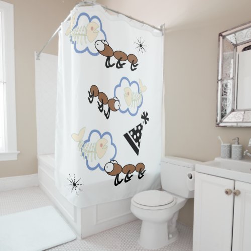 Shower Curtain Ants Clouds Fish 