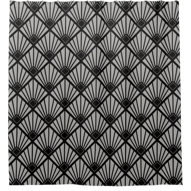 Shower Curtain - Art Deco Fan Black & Gray (Front)