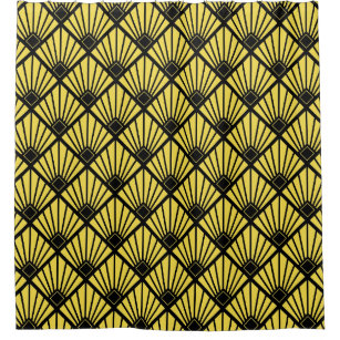 Art Deco Shower Curtains Zazzle Shower Curtain Art Deco Fan Black Yellow