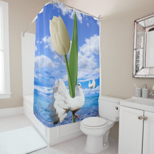 Shower Curtain Beach House White Dove Tulip