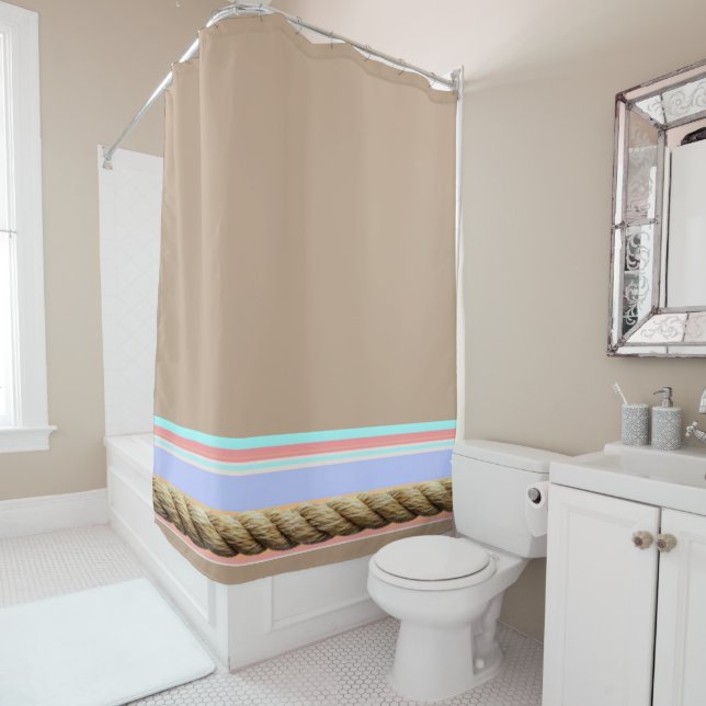 Shower Curtain Beige Rope Stripe (In Situ)