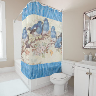 Shower Curtain Bird Blue Vintage