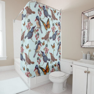 Shower Curtain Bird Butterfly