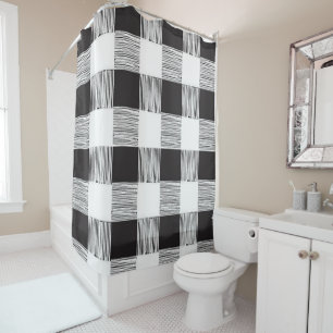 Shower Curtain Black and White Plaid